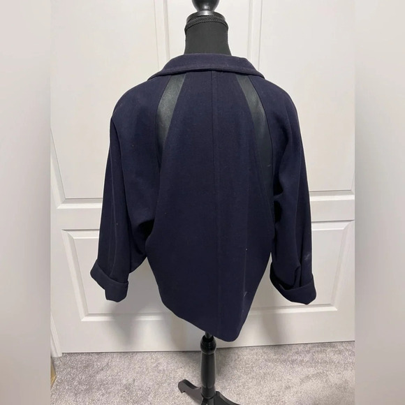 Vintage | MaxMara | Navy Blue Wool/Leather Coat Made in Italy | Size XL - Picture 5 of 9